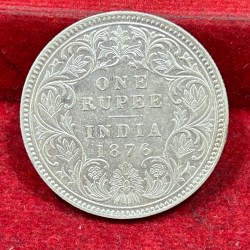 India - British 1 Rupee 1876 - Victoria Rare Silver UNC Coin #C-82