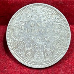 India - British 1 Rupee 1875 - Victoria Rare Silver UNC Coin #C-83