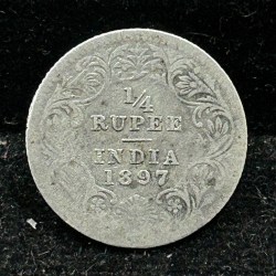 India - British ¼ Rupee 1897 - Victoria Rare ( Silver ) Coin #S-44