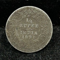 India - British ¼ Rupee 1891 - Victoria Rare ( Silver ) Coin #S-45
