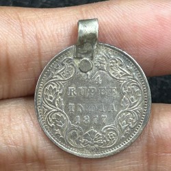 India - British ¼ Rupee 1877 - Victoria Rare ( Silver ) Coin with HOOK #S-46