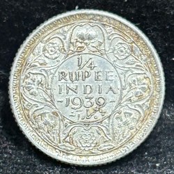 India - British ¼ Rupee 1939 - George VI Full Silver Rare Coin #S-47