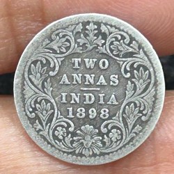 India - British 2 Annas 1898- Victoria Silver Coin #S-56