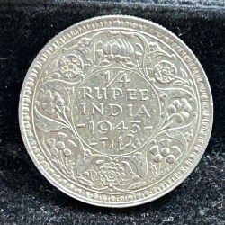India - British ¼ Rupee 1943 - George VI Silver rare UNC Coin #S-57