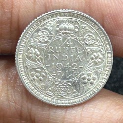 India - British ¼ Rupee 1942 - George VI Silver rare UNC Coin #S-58