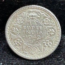 India - British ¼ Rupee 1942 - George VI Silver rare UNC Coin #S-59