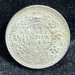 India - British ¼ Rupee 1944 - George VI Silver rare UNC Coin #S-60