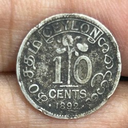Sri Lanka › Ceylon 10 Cents 1892 - Victoria Rare Silver Coin #S-62