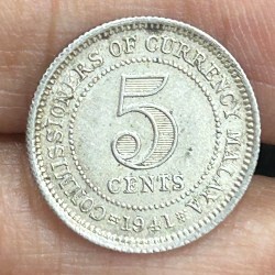 British Malaysia › Malaya 5 Cents 1941 - George VI Rare Silver Coin #S-63