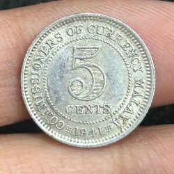 British Malaysia › Malaya 5 Cents 1941 - George VI Rare Silver Coin #S-66