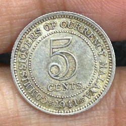 British Malaysia › Malaya 5 Cents 1941 - George VI Rare Silver Coin #S-68
