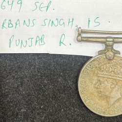 India 1939-1945 George VI Rare Named Medal#S-73