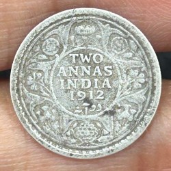 British-India Two Annas 1912 (George V) Rare Silver Coin#S-75