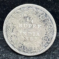 British-India 1/4 Rupee 1887 Victoria Rare Silver Coin #S-88