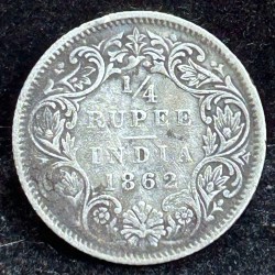 British- India ¼ Rupee - Victoria (1862) Rare Silver Coin#S-91