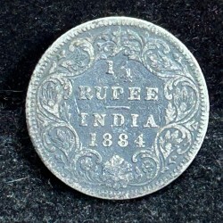 British- India ¼ Rupee - Victoria (1884) Rare Silver Coin#S-92