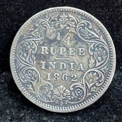 British- India ¼ Rupee - Victoria (1862) Rare Silver Coin#S-93
