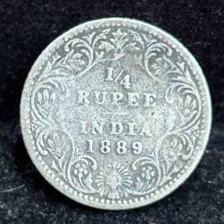British- India ¼ Rupee - Victoria (1889) Rare Silver Coin#S-94
