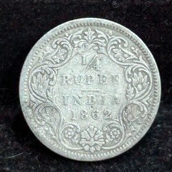 British- India ¼ Rupee - Victoria (1862) Rare Silver Coin#S-95
