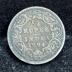 British- India ¼ Rupee - Victoria (1894) Rare Silver Coin#S-96