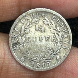 British- India ¼ Rupee - Victoria (1840) Rare Silver Coin#S-97