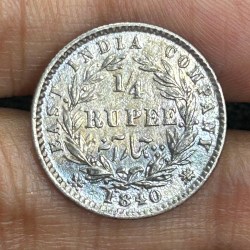 British- India ¼ Rupee - Victoria (1840) Rare Silver Coin#S-98