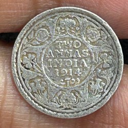 British India 2 Anna 1914 George V Rare Silver Coin#S-101