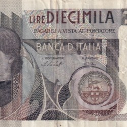Italy 10 000 Lire del Castagno Rare Note (Low Condition Damage Note) #B2
