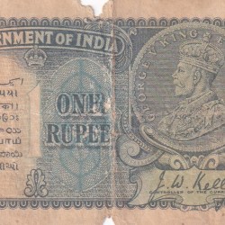 British-India 1 Rupees 1935 George V Governor J. W. Kelly Rare Note (Condiiton as PER Image)