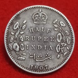 British India Half Rupee Silver Coin King Edward VII 1907 Calcutta Mint