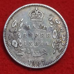 Half Rupee Silver Coin King George VII 1907 Bombay Mint