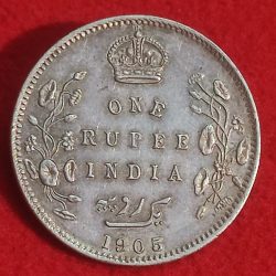 One Rupee Silver Coin King Edward VII Bombay Mint Weight 11.66 Gms(B Incuse +B DOT Variety Coin)
