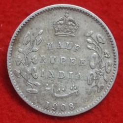 Half Rupee Silver Coin King Edward VII 1908 Calcutta Mint