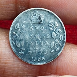 British-India Two Annas 1905 (Edward) Rare Silver Coin#K-201