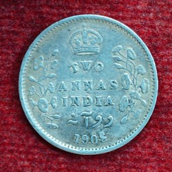 British-India Two Annas 1905 (Edward) Rare Silver Coin#K-202