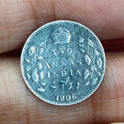 British-India Two Annas 1906 (Edward) Rare Silver Coin#K-204