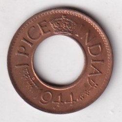 British -India 1 Pice George VI 1944 (HC with Large DOT OVER Diamond Below Date) Rare UNC Coin #K-228