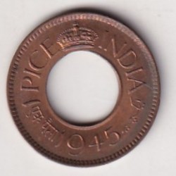 British -India 1 Pice George VI 1945 (FC with No Mint MARK Below Date) Rare UNC Coin #K-234