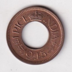 British -India 1 Pice George VI 1945 (FC with Large DOT Below Date) Rare UNC Coin #K-235