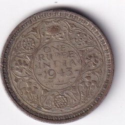 India - British 1 Rupee 1943 - George VI Rare Silver Coin #C-90