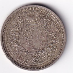 India - British 1 Rupee 1943 - George VI Rare Silver Coin #C-92