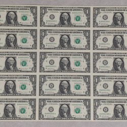 America 1 Dollar (25 Note) Uncut Sheet with Certificate