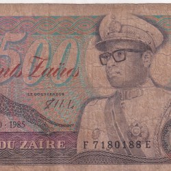 Congo (Zaire) 500 Zaïres (1985) Rare Note#B2