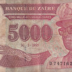 Congo (Zaire) 5000 Nouveaux Zaïres (1995) Rare Note#B2