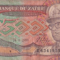 Congo (Zaire) 500 Zaïres (1989) Rare Note#B2