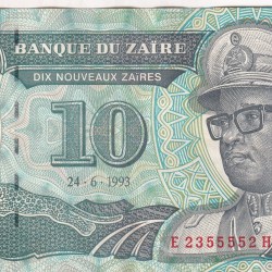 Zaire 10 Nouveaux Zaïres (1993) Rare Note#B2