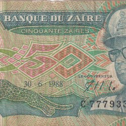 Zaire 50 Zaïres (1988) Rare Note#B2