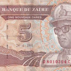 Zaire 5 Nouveaux Zaïre (1993) Rare Note#B2