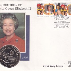 70th Birthday of Her Majesty Queen Ellizabeth 1996 Bailiwick Of Guernsey £5 Brilliant Uncirculated Coin ( First Day Cover)