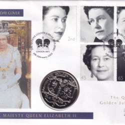 Her Majesty Queen's Golden Jubilee 2002 Bailiwick Of Guernsey £5 Brilliant Uncirculated Coin ( First Day Cover)